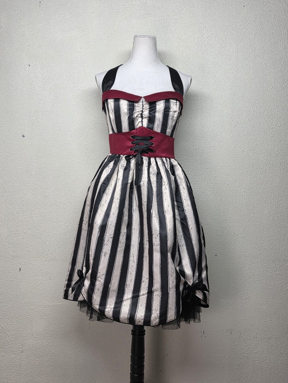 American Horror Story Black & White Striped Midi Dress wCorset Waistband Sz XL - Picture 2 of 7